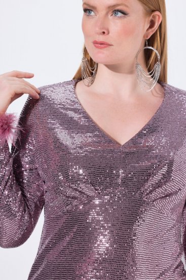 Ulla Popken 845145 Paillettenkleid mit V-Ausschnitt Rosa - Abendkleider - Abendkleider in großen Größen
