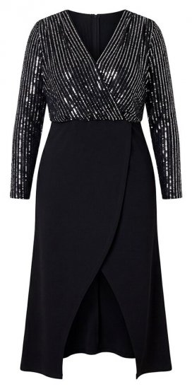 Ulla Popken 845151 Gestreiftes Kleid mit V-Ausschnitt Schwarz - Abendkleider - Abendkleider in großen Größen