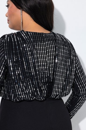Ulla Popken 845151 Gestreiftes Kleid mit V-Ausschnitt Schwarz - Abendkleider - Abendkleider in großen Größen