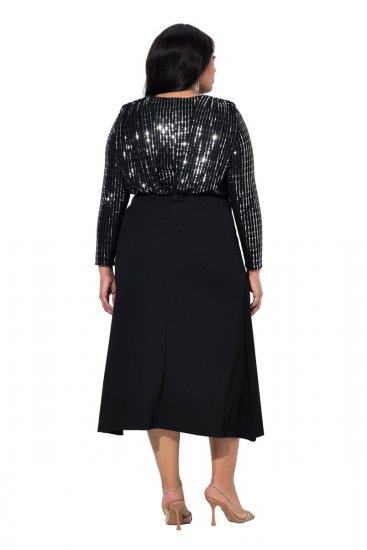 Ulla Popken 845151 Gestreiftes Kleid mit V-Ausschnitt Schwarz - Abendkleider - Abendkleider in großen Größen