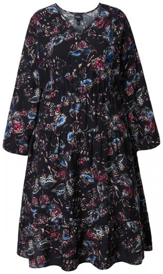 Ulla Popken 845287 Gemustertes Midikleid Schwarz - Midikleider - Midikleider für Damen in großen Größen