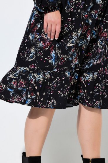 Ulla Popken 845287 Gemustertes Midikleid Schwarz - Midikleider - Midikleider für Damen in großen Größen