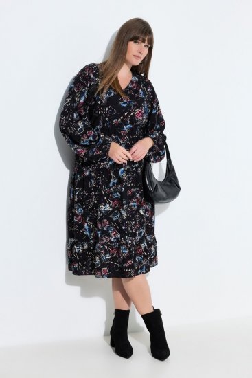 Ulla Popken 845287 Gemustertes Midikleid Schwarz - Midikleider - Midikleider für Damen in großen Größen