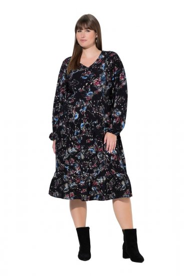 Ulla Popken 845287 Gemustertes Midikleid Schwarz - Midikleider - Midikleider für Damen in großen Größen