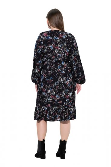 Ulla Popken 845287 Gemustertes Midikleid Schwarz - Midikleider - Midikleider für Damen in großen Größen