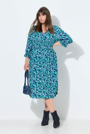 Ulla Popken 845360 Gemustertes Midikleid Hellblau - Midikleider - Midikleider für Damen in großen Größen