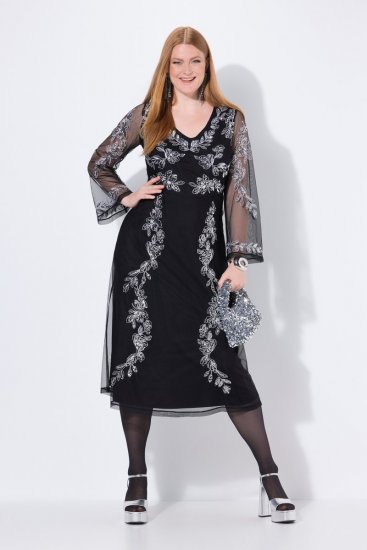 Ulla Popken 845366 Abendkleid mit V-Ausschnitt Schwarz - Abendkleider - Abendkleider in großen Größen