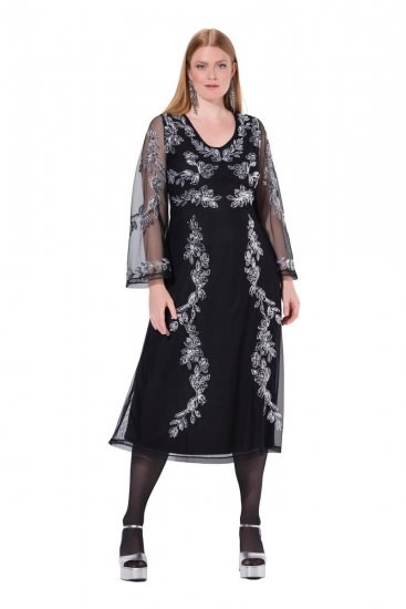 Ulla Popken 845366 Abendkleid mit V-Ausschnitt Schwarz - Abendkleider - Abendkleider in großen Größen