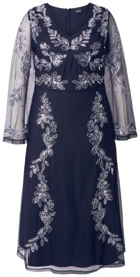 Ulla Popken 845366 Geblümtes Paillettenkleid Dunkelblau - Abendkleider - Abendkleider in großen Größen