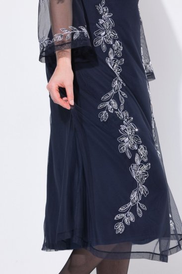 Ulla Popken 845366 Geblümtes Paillettenkleid Dunkelblau - Abendkleider - Abendkleider in großen Größen