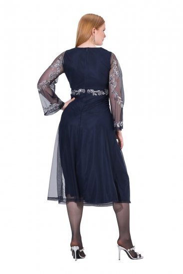 Ulla Popken 845366 Geblümtes Paillettenkleid Dunkelblau - Abendkleider - Abendkleider in großen Größen