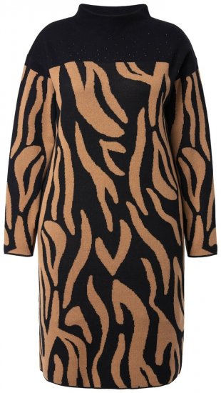 Ulla Popken 845378 Strickkleid mit Animal-Print Beige - Abendkleider - Abendkleider in großen Größen