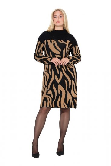 Ulla Popken 845378 Strickkleid mit Animal-Print Beige - Abendkleider - Abendkleider in großen Größen