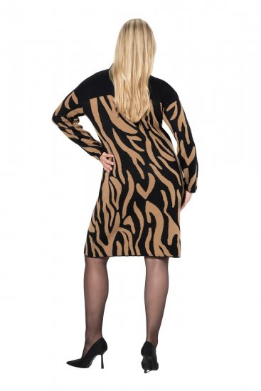 Ulla Popken 845378 Strickkleid mit Animal-Print Beige - Abendkleider - Abendkleider in großen Größen