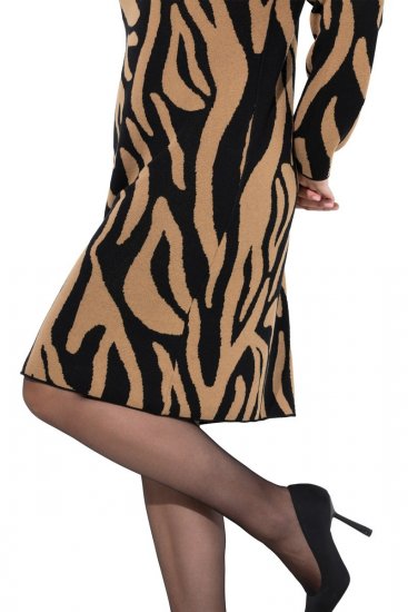 Ulla Popken 845378 Strickkleid mit Animal-Print Beige - Abendkleider - Abendkleider in großen Größen