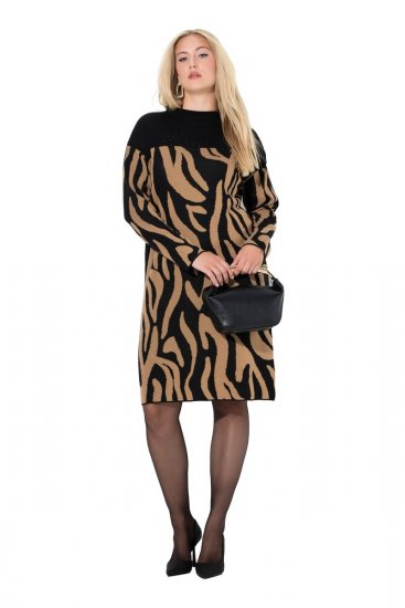 Ulla Popken 845378 Strickkleid mit Animal-Print Beige - Abendkleider - Abendkleider in großen Größen