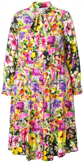 Ulla Popken 845512 Geblümtes Hemdblusenkleid Beerenrot - Midikleider - Midikleider für Damen in großen Größen