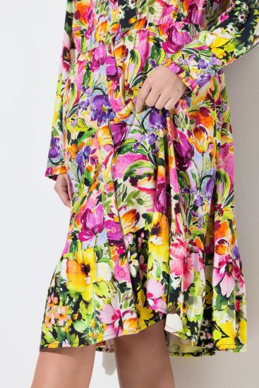 Ulla Popken 845512 Geblümtes Hemdblusenkleid Beerenrot - Midikleider - Midikleider für Damen in großen Größen