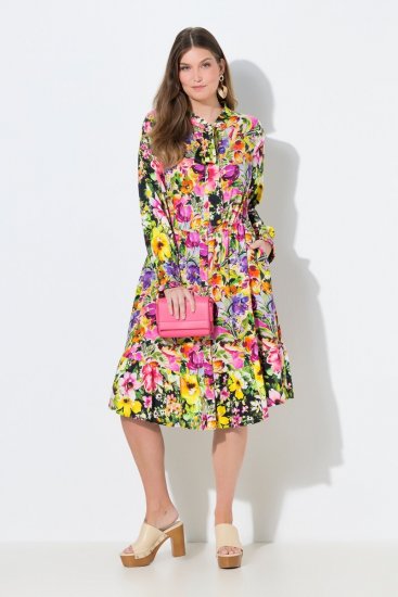 Ulla Popken 845512 Geblümtes Hemdblusenkleid Beerenrot - Midikleider - Midikleider für Damen in großen Größen