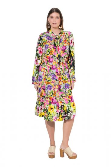Ulla Popken 845512 Geblümtes Hemdblusenkleid Beerenrot - Midikleider - Midikleider für Damen in großen Größen