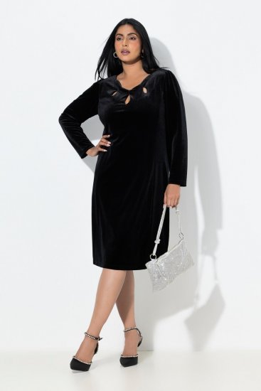 Ulla Popken 845573 Langärmliges Samtkleid Schwarz - Abendkleider - Abendkleider in großen Größen