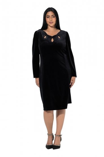 Ulla Popken 845573 Langärmliges Samtkleid Schwarz - Abendkleider - Abendkleider in großen Größen