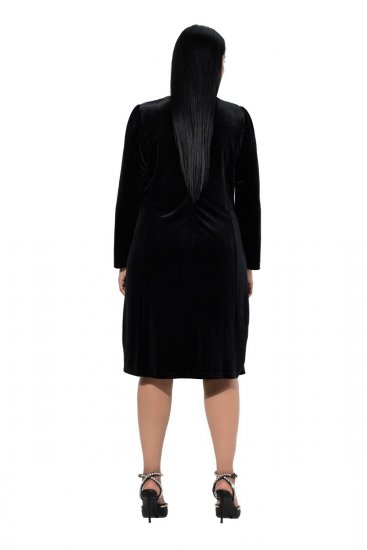 Ulla Popken 845573 Langärmliges Samtkleid Schwarz - Abendkleider - Abendkleider in großen Größen