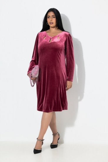 Ulla Popken 845573 Langärmliges Samtkleid Weinrot - Abendkleider - Abendkleider in großen Größen