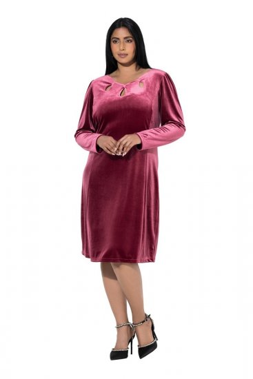Ulla Popken 845573 Langärmliges Samtkleid Weinrot - Abendkleider - Abendkleider in großen Größen