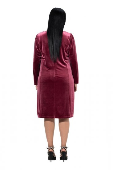 Ulla Popken 845573 Langärmliges Samtkleid Weinrot - Abendkleider - Abendkleider in großen Größen