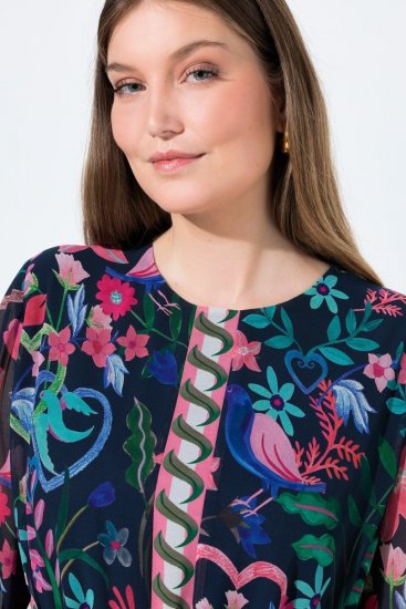 Ulla Popken 845649 Geblümtes Chiffonkleid Dunkelblau - Midikleider - Midikleider für Damen in großen Größen