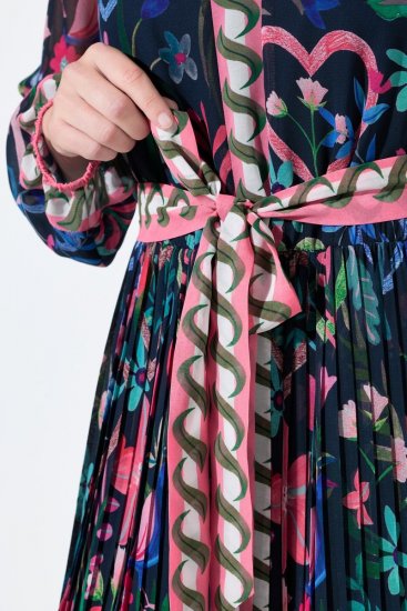 Ulla Popken 845649 Geblümtes Chiffonkleid Dunkelblau - Midikleider - Midikleider für Damen in großen Größen