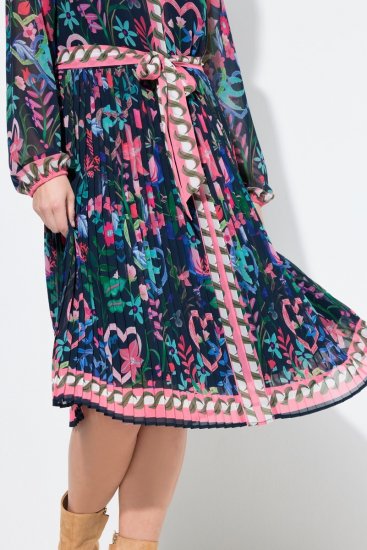 Ulla Popken 845649 Geblümtes Chiffonkleid Dunkelblau - Midikleider - Midikleider für Damen in großen Größen