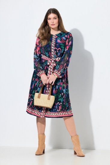 Ulla Popken 845649 Geblümtes Chiffonkleid Dunkelblau - Midikleider - Midikleider für Damen in großen Größen