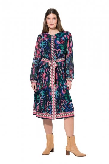 Ulla Popken 845649 Geblümtes Chiffonkleid Dunkelblau - Midikleider - Midikleider für Damen in großen Größen