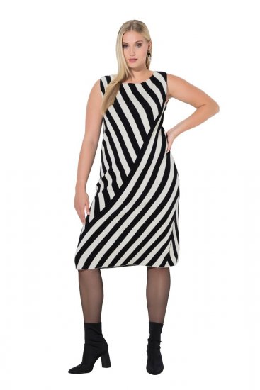Ulla Popken 845784 Gestreiftes Strickkleid Schwarz - Sommerkleider - Sommerkleider in großen Größen