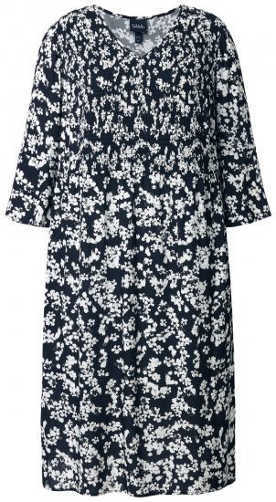 Ulla Popken 845825 Geblümtes Midikleid mit 3/4-Ärmeln Schwarz - Midikleider - Midikleider für Damen in großen Größen