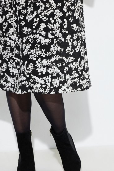 Ulla Popken 845825 Geblümtes Midikleid mit 3/4-Ärmeln Schwarz - Midikleider - Midikleider für Damen in großen Größen