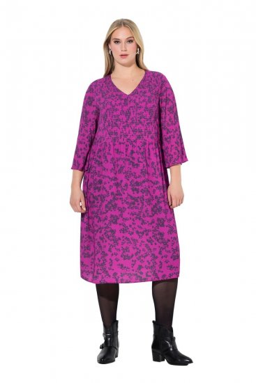 Ulla Popken 845825 Geblümtes Midikleid mit V-Ausschnitt Flieder - Midikleider - Midikleider für Damen in großen Größen