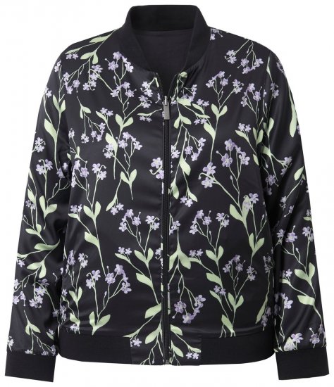 Ulla Popken 845841 Geblümte Wendejacke mit College-Kragen Schwarz - Jacken - Damenjacken in großen Größen