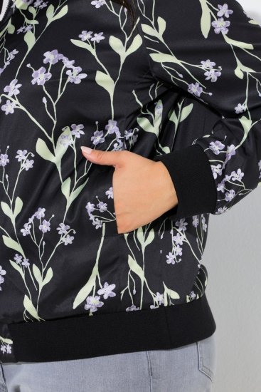 Ulla Popken 845841 Geblümte Wendejacke mit College-Kragen Schwarz - Jacken - Damenjacken in großen Größen