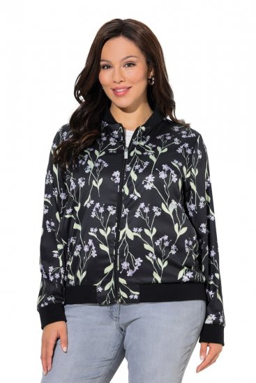 Ulla Popken 845841 Geblümte Wendejacke mit College-Kragen Schwarz - Jacken - Damenjacken in großen Größen