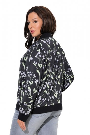 Ulla Popken 845841 Geblümte Wendejacke mit College-Kragen Schwarz - Jacken - Damenjacken in großen Größen