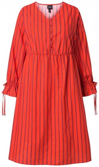 Ulla Popken 845863 Gestreiftes Midikleid mit Bindegürtel Koralle - Midikleider - Midikleider für Damen in großen Größen