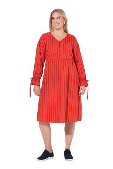 Ulla Popken 845863 Gestreiftes Midikleid mit Bindegürtel Koralle - Midikleider - Midikleider für Damen in großen Größen