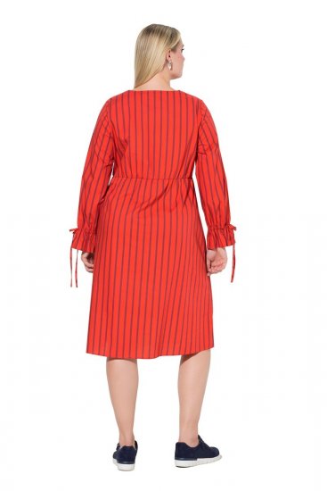 Ulla Popken 845863 Gestreiftes Midikleid mit Bindegürtel Koralle - Midikleider - Midikleider für Damen in großen Größen