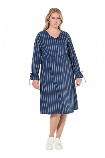 Ulla Popken 845863 Gestreiftes Kleid mit V-Ausschnitt Dunkelblau - Kleider - Kleider für alle Größen