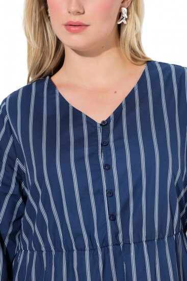 Ulla Popken 845863 Gestreiftes Kleid mit V-Ausschnitt Dunkelblau - Kleider - Kleider für alle Größen