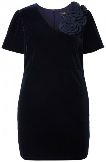 Ulla Popken 846051 Kurzärmliges Samtkleid Dunkelblau - Abendkleider - Abendkleider in großen Größen