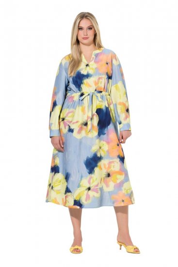Ulla Popken 846330 Geblümtes Maxikleid Hellblau - Maxikleider - Maxikleider in großen Größen
